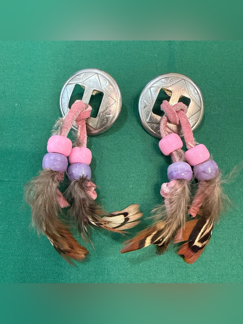 Feather & Beaded Dangle Pierced Earrings W/Feathers And Beads. 109D